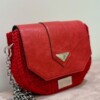 Crochet handbag with Eco leather accessories in Red