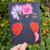 Floral Black Cat A6 Kaart, Bloemen Zwarte Kat Illustratie