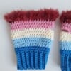 Gehaakte handschoenen - gehaakte vingerloze handschoenen | Blauw, lichtblauw, crème, lichtroze en wijnrood