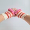 Gehaakte handschoenen - gehaakte vingerloze handschoenen | Crème, koraaloranje en Barbie roze
