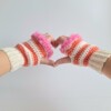 Gehaakte handschoenen - gehaakte vingerloze handschoenen | Crème, koraaloranje en Barbie roze