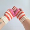 Gehaakte handschoenen - gehaakte vingerloze handschoenen | Crème, koraaloranje en Barbie roze