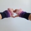 Gehaakte handschoenen - gehaakte vingerloze handschoenen | Donkerblauw, paars en lichtroze