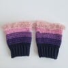 Gehaakte handschoenen - gehaakte vingerloze handschoenen | Donkerblauw, paars en lichtroze