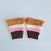 Gehaakte handschoenen - gehaakte vingerloze handschoenen | Donkerbruin, lichtroze, crème, okergeel en karamelbruin