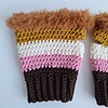 Gehaakte handschoenen - gehaakte vingerloze handschoenen | Donkerbruin, lichtroze, crème, okergeel en karamelbruin