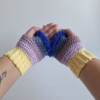 Gehaakte handschoenen - gehaakte vingerloze handschoenen | Geel, lila, taupe, denimblauw en kobaltblauw