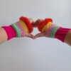 Gehaakte handschoenen - gehaakte vingerloze handschoenen | Knalroze, mintgroen, lichtroze, geel en rood