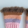 Gehaakte handschoenen - gehaakte vingerloze handschoenen | Lichtroze, lila, perzik, karamelbruin en donkerbruin