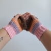 Gehaakte handschoenen - gehaakte vingerloze handschoenen | Lichtroze, lila, perzik, karamelbruin en donkerbruin