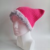 Gehaakte muts met imitatiebont | Neon roze en lila