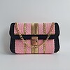 Geweven crossbody tas | Lichtroze, zwart en goud