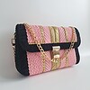 Geweven crossbody tas | Lichtroze, zwart en goud