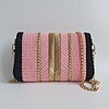 Geweven crossbody tas | Lichtroze, zwart en goud