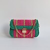 Geweven crossbody tas | Roze, groen en goud