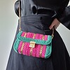 Geweven crossbody tas | Roze, groen en goud