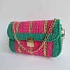 Geweven crossbody tas | Roze, groen en goud