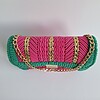 Geweven crossbody tas | Roze, groen en goud