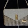 Goudkleurige handgemaakte schoudertas met glitter en haakwerk