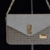 Goudkleurige handgemaakte schoudertas met glitter en haakwerk