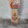 Houten Tattoo Handje – Schip met ondergaande zon en anker
