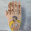 Houten Tattoo Handje – bokser man gele zon en scheermes