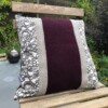 Kussen 40x40 cm van vintage stoffen, randjes en bandjes, aubergine, wit en grijs