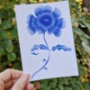 Porcelain Flower A6 Kaart, Blauw Aquarel Bloem