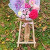 Romantisch handgemaakt haakboeket met anjer, rozen en lavendel