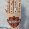 Tattoo Houten Handje – Harley Davidson loge en groen motor en rijdend skelet