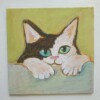 Katje Kiekeboe – Klein Origineel Schilderij | Zwart-Witte Kat | 10x10 cm Canvasboard | Inclusief Lijst | Schattige Kattenkunst voor de Kattenvriend