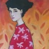 fire girl A3 Kunstprint – Vurig Vrouwenportret in Rode Tinten | Acryl Schilderij met Bloemenmotief