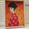 fire girl A3 Kunstprint – Vurig Vrouwenportret in Rode Tinten | Acryl Schilderij met Bloemenmotief