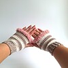 Gehaakte handschoenen - gehaakte vingerloze handschoenen | Beige, crème en poeder roze
