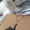 handgemaakt dagboek notitieboekje kat aan ballon gelinieerd, met originele kattentekening (geen print)