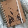 handgemaakt dagboek notitieboekje, kat met vogel gelinieerd, met originele kattentekening (geen print)
