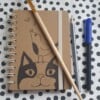 handgemaakt dagboek notitieboekje, kat met vogel gelinieerd, met originele kattentekening (geen print)