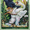 Kunstprint genaamd Zwanen, Illustratie wanddecoratie op mat fine-art papier