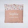 Gepersonaliseerd kussen Autumn Flower Field | Meisje / Roze / Bloemen / Pastel kleur sierkussen met naam en/of geboortedatum (optioneel)