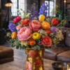GILDED -Luxe glazen designvaas met bloemen, vlinders en bladgoud – statement centerpiece voor industrieel en modern interieur
