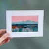 Mini landschap - petrol/roze/koper - 13 x 18