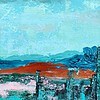Mini landschap - petrol/roze/koper - 20 x 20