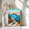 Poster reizen natuur A5 – Roadtrip kunstprint met camper en berglandschap