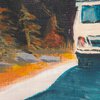Poster reizen natuur A5 – Roadtrip kunstprint met camper en berglandschap