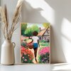 Poster vrouw bloemen A4 – Woman in the Garden kunstprint