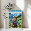 Woman in the Mountains – Bergbloei A4 kunstposter met bergen en bloemen