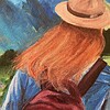 Woman in the Mountains – Bergbloei A4 kunstposter met bergen en bloemen