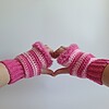 Gehaakte handschoenen - gehaakte vingerloze handschoenen | Knalroze en lichtroze