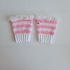 Gehaakte handschoenen - gehaakte vingerloze handschoenen | Wit en lichtroze