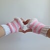 Gehaakte handschoenen - gehaakte vingerloze handschoenen | Wit en lichtroze